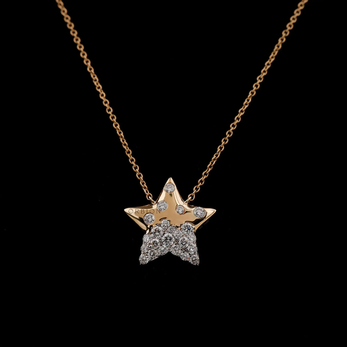 Flush set lab grown diamond star pendant necklace in 14K yellow gold