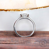 Oval Moissanite Ring, Old Mine Cut Ring, Half Bezel Engagement Ring, 14K White Gold Dainty East West Ring, Oval Promise Ring, Delicate Ring