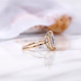 Krupp & Old Mine Hybrid Emerald Cut Moissanite Engagement Ring Set, Double Claw Prong Euro Shank Ring, Unique Large Rings, Bridal Ring Set