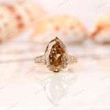 Vintage Glamour: Antique Style 6ct Pear Moissanite Teardrop Ring with Champagne Sparkle, Engagement Ring with Old Mine Cut, Gift For Her