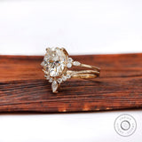 Oval Cut Moissanite Bridal Ring Set, Moissanite Cluster Engagement Ring With Matching Curved Band, Vintage Chevron Style Band Ring Set