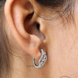 18k White Gold Round Lab Grown Diamond Hoop Earrings For Women, Statement Earrings, Diamond Huggie Hoop Earrings, Cluster Diamond Earrings