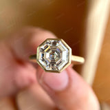 Asscher Cut Moissanite Ring, Asscher Engagement Ring, Octagon Ring Gold, Asscher Bezel Ring, Satin Finish Cathedral Yellow Gold Ring