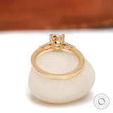 Round Old European Cut Moissanite Engagement Ring, Tapered Baguette Side Stone, 14K Yellow Gold Three Stone Ring, Anniversary Gift for Her