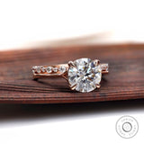 Round Brilliant Cut Moissanite Ring With Matching Band, Engagement Ring Set, Bridal Ring Set, Wedding Ring Set, Half Eternity Bubble Band