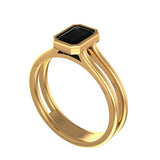 Black Emerald Cut Moissanite Ring, 10K Yellow Gold Twin Band Cathedral Bezel Set Engagement Ring, Anniversary Ring For Her