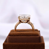 Krupp & Old Mine Hybrid Emerald Cut Moissanite Engagement Ring Set, Double Claw Prong Euro Shank Ring, Unique Large Rings, Bridal Ring Set