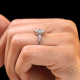 Pear Moissanite Celestial Style Ring, 14K White Gold Proposal Ring, Art Nouveau Ring For Women, Leaf Engraved Design Ring, Claw Prong Ring