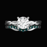 Round Moissanite With Twisted Band Ring, Round Emerald Half Eternity Stacking Band, Bridal Ring Set, Wedding Ring Set, Gift for Her