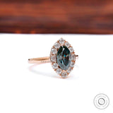 Bold and Beautiful Dark Blue Green Marquise Moissanite Ring - Stunning Rose Gold Cluster Ring for Her, Elegant Rose Gold Engagement Ring