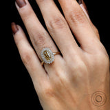 Vintage-inspired Champagne Moissanite Ring in Yellow Gold - Handcrafted Bezel Setting, Milgrain Halo Engagement Ring with Old Mine Cut