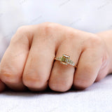 Champagne Moissanite Ring Cluster, Emerald Cut Champagne Ring, 14K Gold Cluster Ring, Baguette Accent Ring, Step Cut Ring, Anniversary Ring