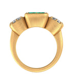 Georgian Style Emerald Ring with 6 MM OMC Moissanite Accent, 14K Brushed Gold Statement Ring, Elegant Old Mine Cut Emerald Ring