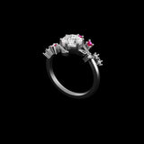 A Touch of Nature: Flower Design Lab Diamond Ring with Ruby and Moissanite Details, One-of-a-Kind Nature-Inspired Diamond Ring, Gift For Her