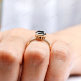 Bezel Set Dark Green Asscher Cut Moissanite Diamond Ring OMC Cut Asscher Engagement Ring 14K Yellow Gold Wedding Ring Anniversary Ring