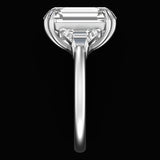 Emerald Shaped Krupp Cut Moissanite Engagement Ring, 14K White Gold Ring With Step Trapezoids, Three Stone Ring, Solitaire Ring