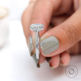 Solitaire Emerald Cut Moissanite Engagement Ring in 10k White Gold Off White Color Stone Double Claw Prong Cathedral Promise Ring For Women