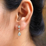 Old Mine Cut Pear Shaped Dangle Earrings, 14K Solid Gold Dangle Drop Earrings, OEC Round Statement Earrings, Unique Teardrop Earrings