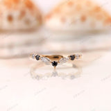 Vibrant V-Shaped Stacking Rings: Round & Marquise Cuts in Stunning Moissanite, Elegant Chevron Design in Solid Gold, Curved Stacking Rings