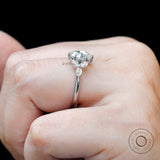 Rose Cut Oval Moissanite Ring, Cluster Wedding Ring, Floral Engagement Ring, Side Lab Diamond Ring, White Gold Antique Ring, Flower Ring