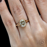 OMC Elongated Cushion Chunky Yellowish Champagne Moissanite Ring in 10K Yellow Gold Champagne Bezel Ring Modern Statement Ring