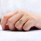 Champagne Moissanite Ring Cluster, Emerald Cut Champagne Ring, 14K Gold Cluster Ring, Baguette Accent Ring, Step Cut Ring, Anniversary Ring