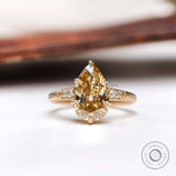 3 TCW OMC Pear Light Champagne Moissanite Vintage Ring, Fine Matte Finish Art Deco Georgian Ring for Her, Unique Pear Engagement Ring