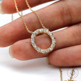 Bar Set Diamond Circle Necklace, 14K Solid Gold Lab Diamond Sun Necklace, Minimalist Circle Chain Necklace, Daily Wear Layer Necklace.