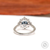 Round Grey Moissanite Halo Engagement Ring 14k White Gold Color Moissanite Ring Unique Cathedral Milgrain Wedding Anniversary Ring