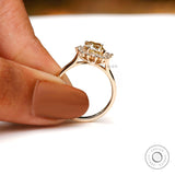 Champagne Moissanite Halo Engagement Ring Elongated Cushion Old Mine Cut Moissanite Ring Cathedral Shank Wedding Promise Color Stone Ring