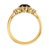 Old European Cut Round Black Moissanite Engagement Ring, 10K/14K/18K Solid Yellow Gold Cluster Halo Proposal Ring, Floral Bridal Ring