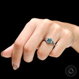 Old Mine Cut Hexagon Blue Green Moissanite Ring, Vintage Engagement Ring, Solitaire Wedding Ring, White Gold Ring, Unique Bezel Ring For Her