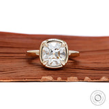 3 CT Old Mine Cut Cushion Lab Grown Diamond Closed Basket Ring Vintage Style Bezel Engagement Ring  10k 14k 18k Gold Chunky Moissanite Ring