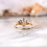 OEC Moissanite Cluster Ring, Vintage Engagement Ring, Georgian Style Ring, Antique Bridal Ring, Yellow Gold Vintage Ring, Claw Prong Ring