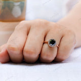 Modern Octagon Black Moissanite Ring - Chic Halo Rose Gold Ring, Elegant Claw Prong Black Stone Ring - 14K Rose Gold OEC Ring
