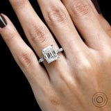 Exquisite Emerald Cut Moissanite Engagement Ring in 14k White Gold with Baguette Accents" , Step Cut Moissanite Ring