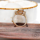 Old Mine Emerald Cut Dark Champagne Moissanite Ring, Three Stone Engagement Ring, Bezel Set Ring, Side Stones Baguette, Statement Ring