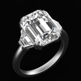 Emerald Shaped Krupp Cut Moissanite Engagement Ring, 14K White Gold Ring With Step Trapezoids, Three Stone Ring, Solitaire Ring