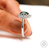 Pear Blue Green Moissanite Halo Ring, Cluster Engagement Ring, Old Mine Cut Ring, 14K Solid White Gold Ring, Teal Moissanite Cluster Ring