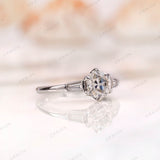 OEC Moissanite Antique Ring, Old Cut Three Stone Ring, Three Stone Vintage Gold Ring, Side Stone Tapered Baguettes, Georgian Engagement Ring