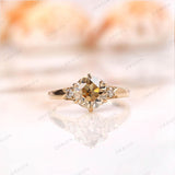 Champagne Moissanite Ring, Georgian Ring for Her, Unique Engagement Ring, Old Cut Three Stone Ring, Claw Prong Ring, Vintage Promise Ring