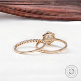 Round Hearts and Arrows Cut Lab Grown Diamond Ring Set IGI Certified Solitaire Hexagon Cathedral Ring With Matching Bubble Band 14k Gold