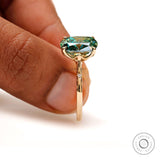 Elongated Cushion Blue Green Moissanite Ring, Celestial Engagement Ring, Starburst Ring, Cathedral Rings, Tulip Setting Ring, Bicolor Ring