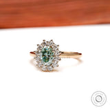 Oval Mint Green Moissanite Ring | Halo Cluster Promise Ring in 10k/14k/18k in Yellow Gold | Unique Wedding Engagement Ring For Her