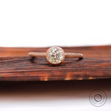 Old Mine Cut Cushion Moissanite Ring, Bezel Engagement Ring, Off White Color Stone Ring, Satin Matte Finish Ring, Dainty Rose Gold Rings