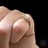 Exquisite Double Claw Prong Three Stone Ring in Yellow Gold - Unique Step Cut Gemstone Design, Vintage-Inspired Asscher Moissanite Ring