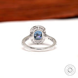 2.5 CT Elongated Cushion Deep Blue Moissanite Engagement Ring, Cathedral Shank White Gold Ring, Halo Wedding Ring, Half Eternity Bridal Ring