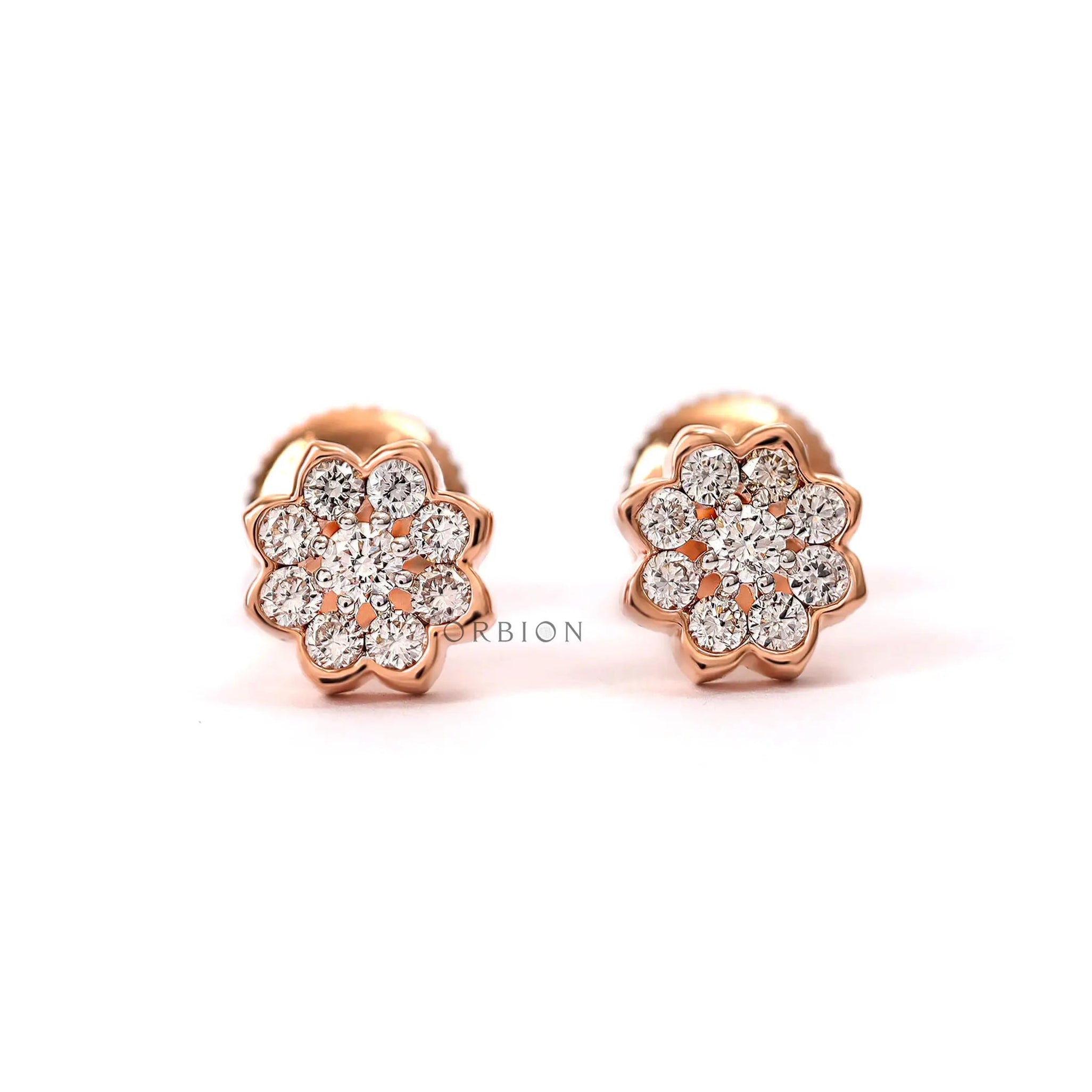 Front view lab grown diamond floral cluster earrings pair