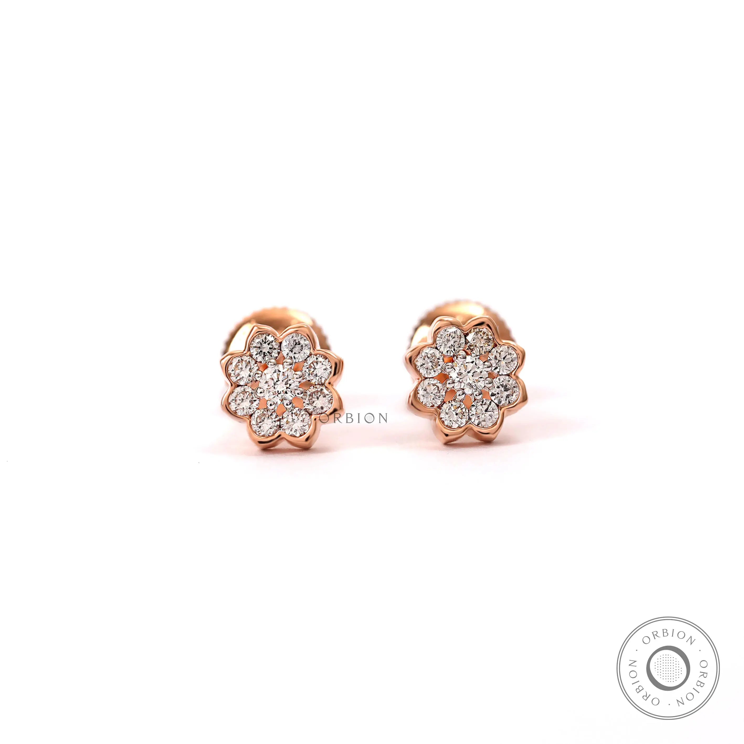 Front view lab grown diamond floral cluster earrings pair