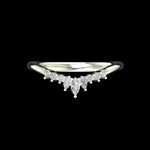 Front view of chevron wedding band with marquise and round stones